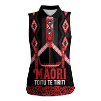 Toitu Te Tiriti Waitangi Women Sleeveless Polo Shirt Black Wharenui House - Polynesian Pride
