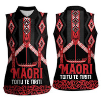 Toitu Te Tiriti Waitangi Women Sleeveless Polo Shirt Black Wharenui House - Polynesian Pride
