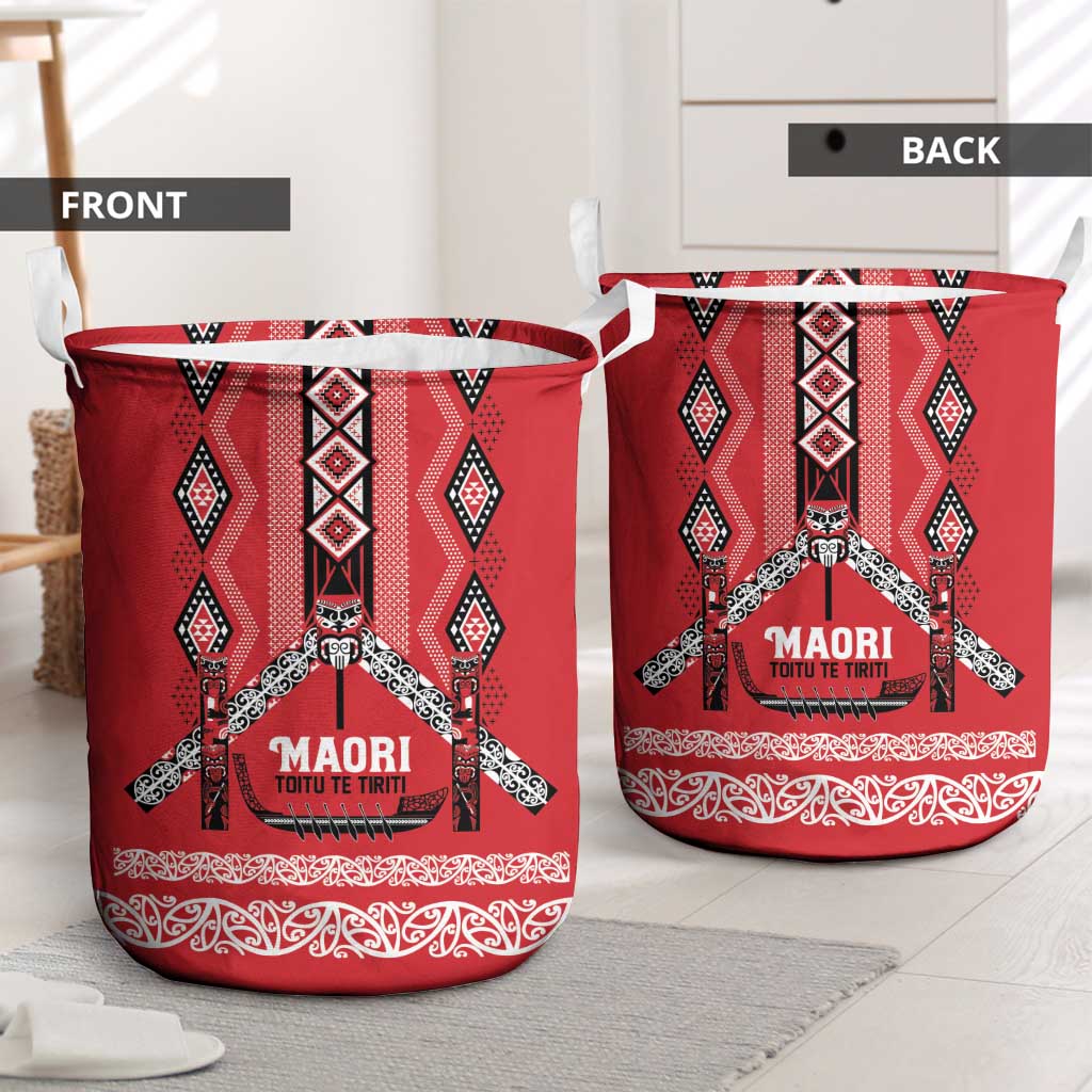 Toitu Te Tiriti Waitangi Laundry Basket Red Wharenui House - Polynesian Pride
