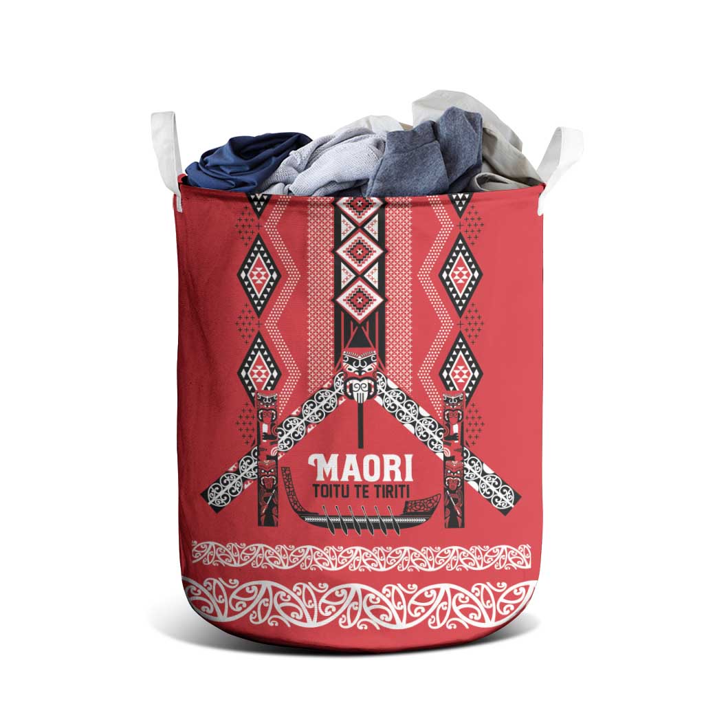 Toitu Te Tiriti Waitangi Laundry Basket Red Wharenui House - Polynesian Pride