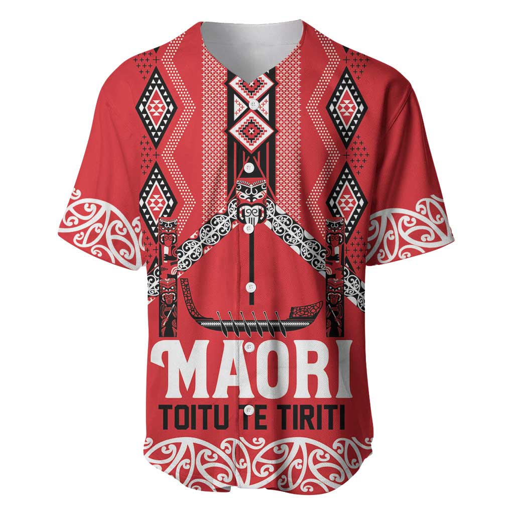 Toitu Te Tiriti Waitangi Baseball Jersey Red Wharenui House - Polynesian Pride