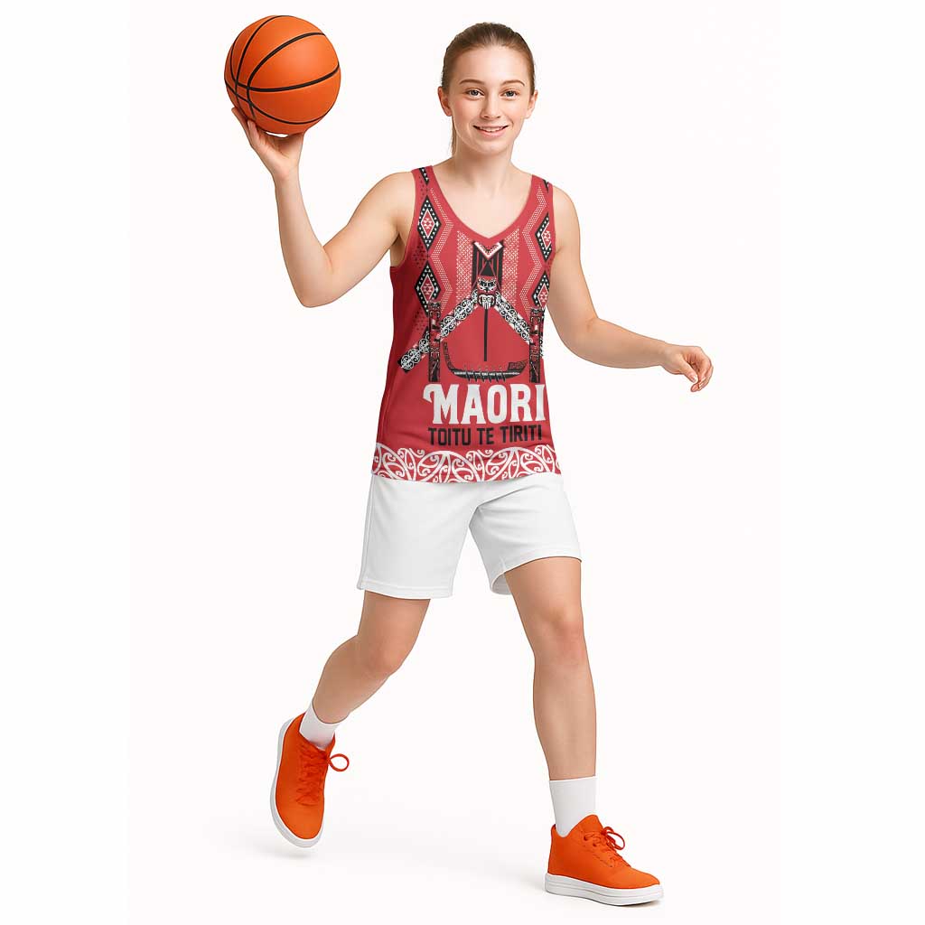 Toitu Te Tiriti Waitangi Basketball Jersey Red Wharenui House - Polynesian Pride