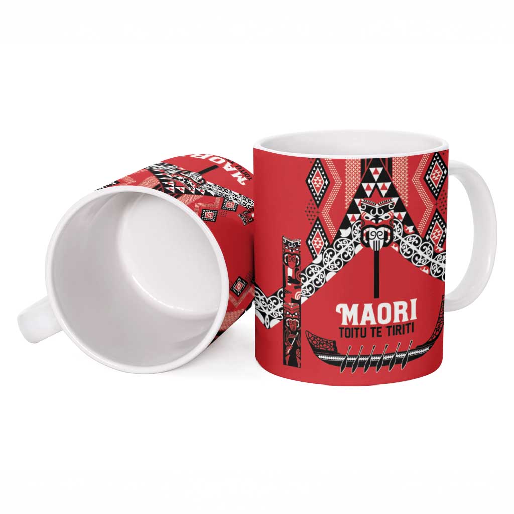 Toitu Te Tiriti Waitangi Ceramic Mug Red Wharenui House - Polynesian Pride