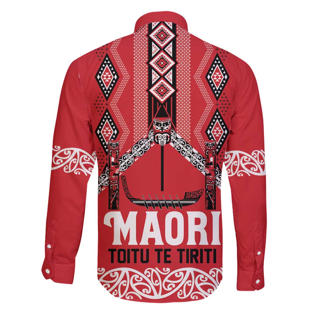 Toitu Te Tiriti Waitangi Family Matching Long Sleeve Bodycon Dress and Hawaiian Shirt Red Wharenui House LT9 - Polynesian Pride