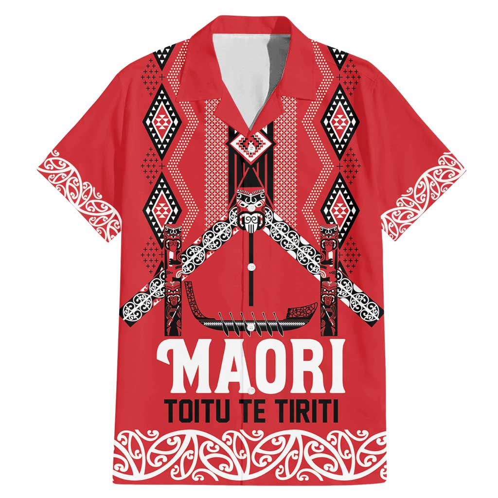 Toitu Te Tiriti Waitangi Family Matching Mermaid Dress and Hawaiian Shirt Red Wharenui House LT9 Dad's Shirt - Short Sleeve Red - Polynesian Pride