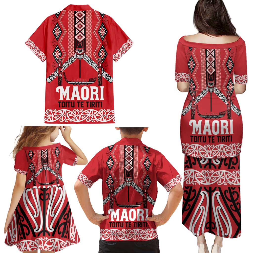 Toitu Te Tiriti Waitangi Family Matching Puletasi and Hawaiian Shirt Red Wharenui House LT9 - Polynesian Pride