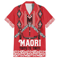 Toitu Te Tiriti Waitangi Family Matching Short Sleeve Bodycon Dress and Hawaiian Shirt Red Wharenui House LT9 Dad's Shirt - Short Sleeve Red - Polynesian Pride