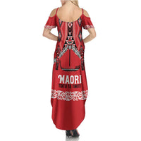 Toitu Te Tiriti Waitangi Family Matching Summer Maxi Dress and Hawaiian Shirt Red Wharenui House LT9 - Polynesian Pride