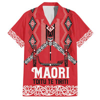 Toitu Te Tiriti Waitangi Family Matching Tank Maxi Dress and Hawaiian Shirt Red Wharenui House LT9 Dad's Shirt - Short Sleeve Red - Polynesian Pride