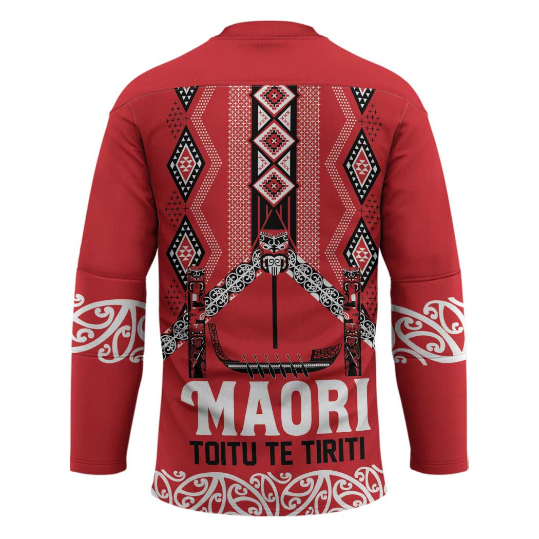Toitu Te Tiriti Waitangi Hockey Jersey Red Wharenui House - Polynesian Pride