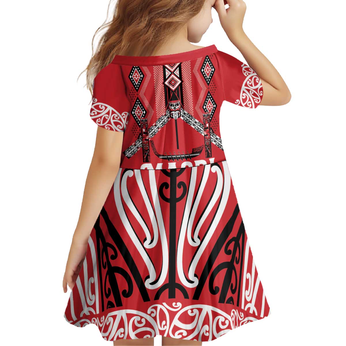 Toitu Te Tiriti Waitangi Kid Short Sleeve Dress Red Wharenui House - Polynesian Pride