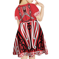 Toitu Te Tiriti Waitangi Kid Short Sleeve Dress Red Wharenui House - Polynesian Pride