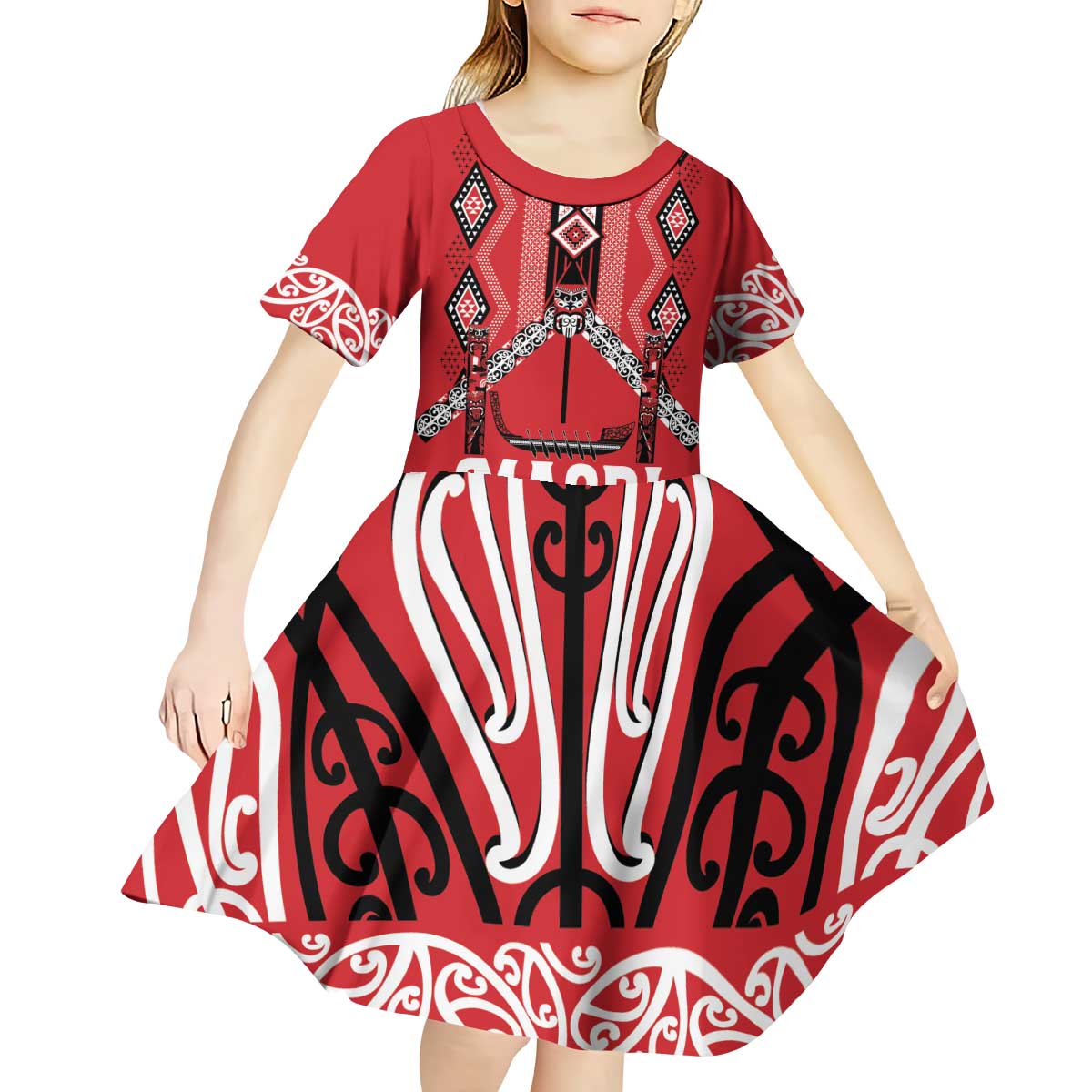 Toitu Te Tiriti Waitangi Kid Short Sleeve Dress Red Wharenui House - Polynesian Pride