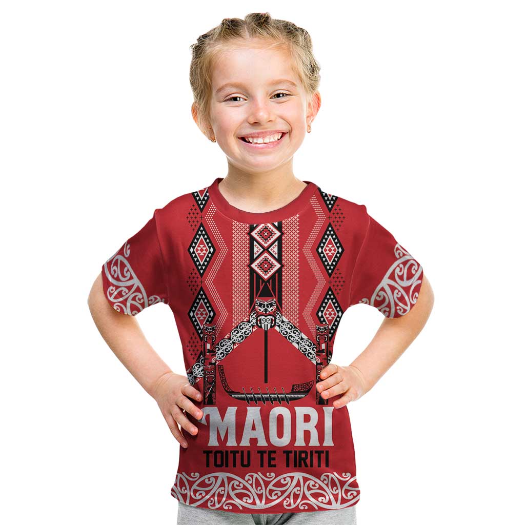 Toitu Te Tiriti Waitangi Kid T Shirt Red Wharenui House LT9 Red - Polynesian Pride