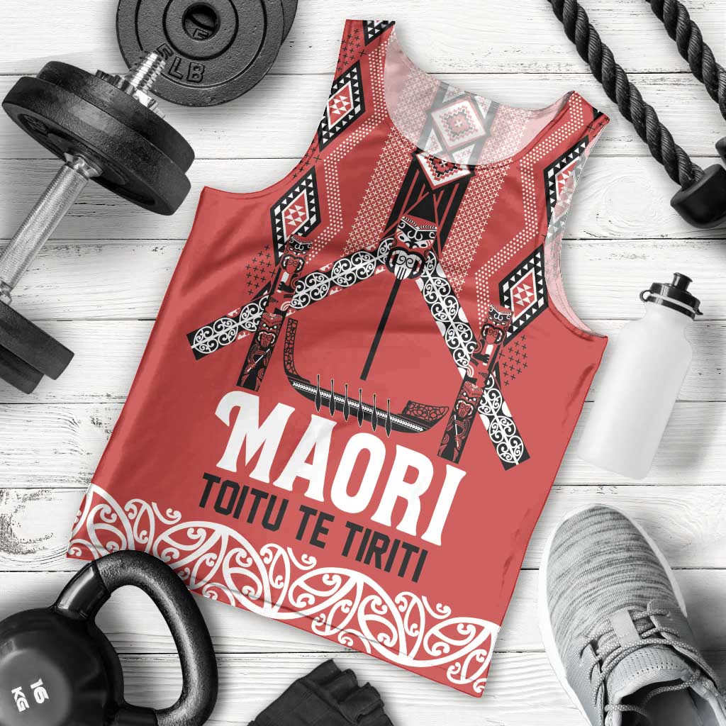 Toitu Te Tiriti Waitangi Men Tank Top Red Wharenui House - Polynesian Pride