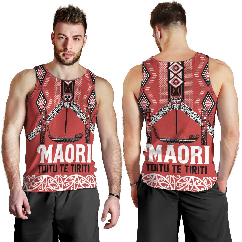 Toitu Te Tiriti Waitangi Men Tank Top Red Wharenui House - Polynesian Pride