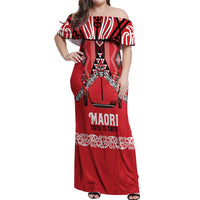 Toitu Te Tiriti Waitangi Off Shoulder Maxi Dress Red Wharenui House - Polynesian Pride