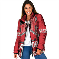 Toitu Te Tiriti Waitangi Padded Jacket Red Wharenui House - Polynesian Pride