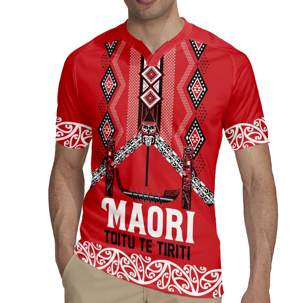 Toitu Te Tiriti Waitangi Rugby Jersey Red Wharenui House - Polynesian Pride
