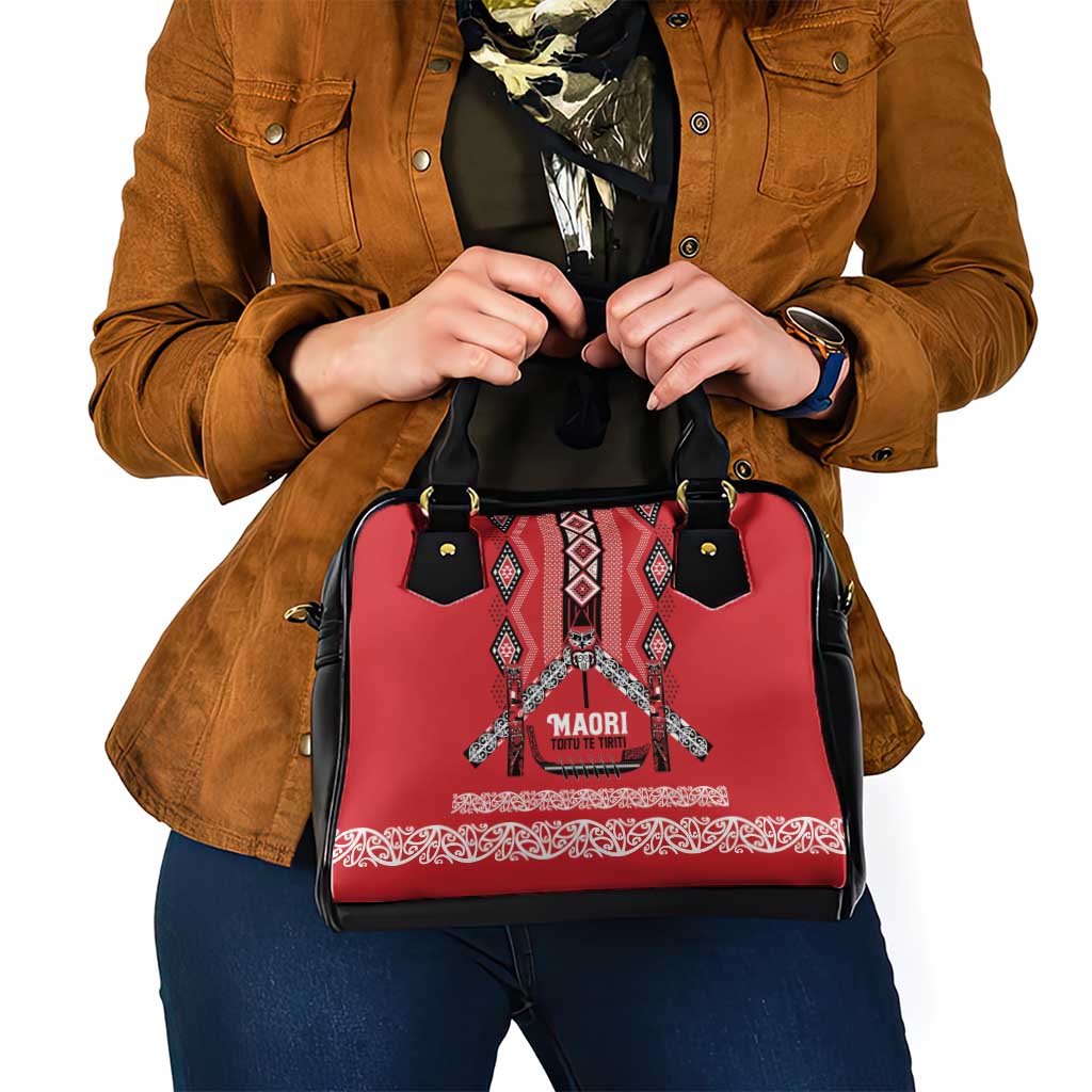 Toitu Te Tiriti Waitangi Shoulder Handbag Red Wharenui House - Polynesian Pride