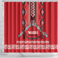 Toitu Te Tiriti Waitangi Shower Curtain Red Wharenui House - Polynesian Pride