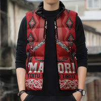 Toitu Te Tiriti Waitangi Sleeveless Puffer Jacket Red Wharenui House - Polynesian Pride