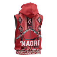 Toitu Te Tiriti Waitangi Sleeveless Zip Hoodie Red Wharenui House - Polynesian Pride