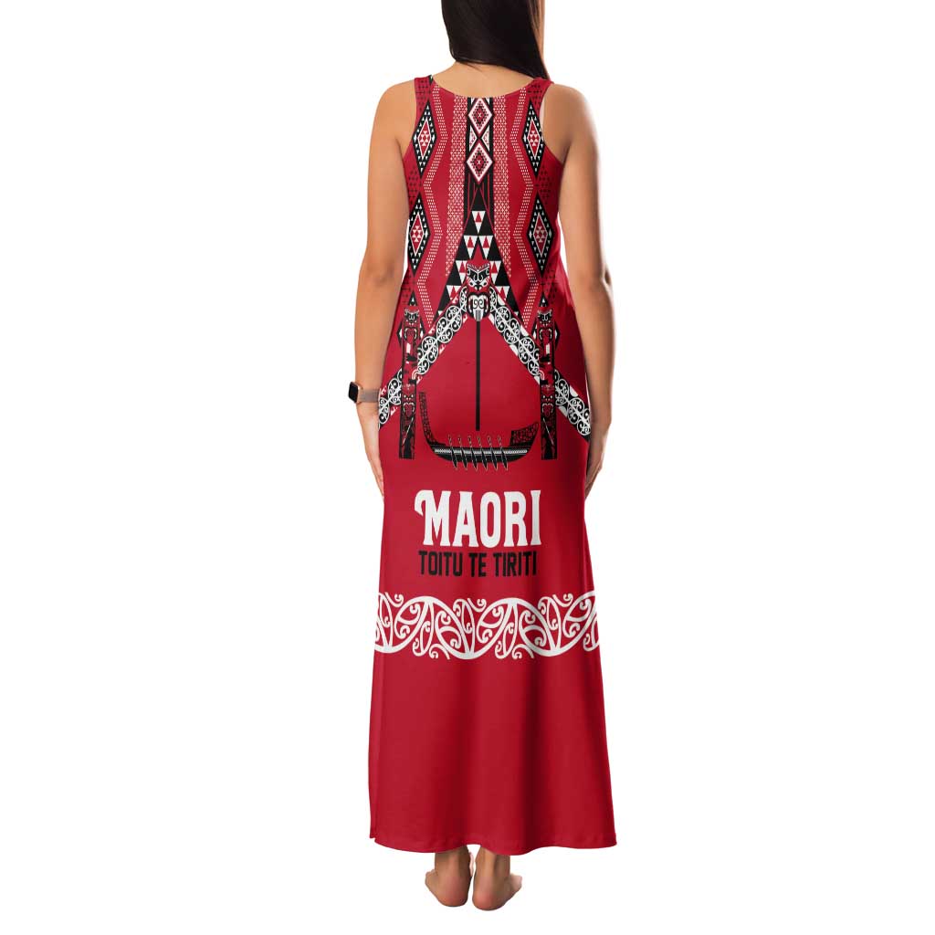 Toitu Te Tiriti Waitangi Tank Maxi Dress Red Wharenui House - Polynesian Pride