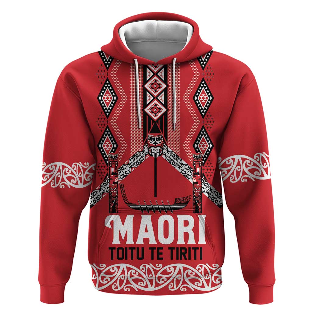 Toitu Te Tiriti Waitangi Zip Hoodie Red Wharenui House - Polynesian Pride