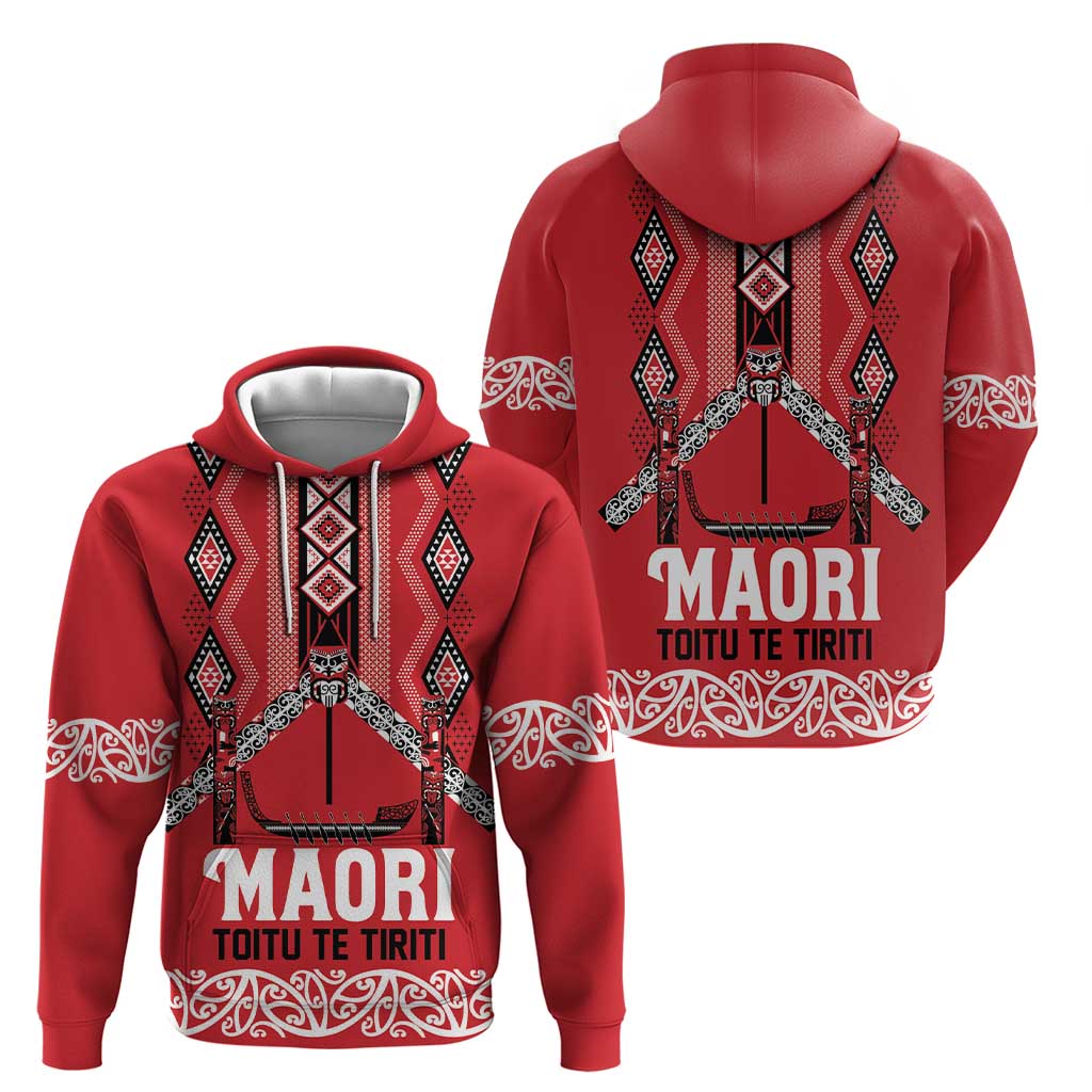 Toitu Te Tiriti Waitangi Zip Hoodie Red Wharenui House - Polynesian Pride