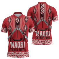 Toitu Te Tiriti Waitangi Zipper Polo Shirt Red Wharenui House - Polynesian Pride