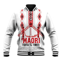 Toitu Te Tiriti Waitangi Baseball Jacket White Wharenui House - Polynesian Pride
