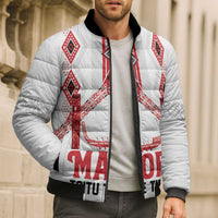 Toitu Te Tiriti Waitangi Bomber Puffer Jacket White Wharenui House - Polynesian Pride