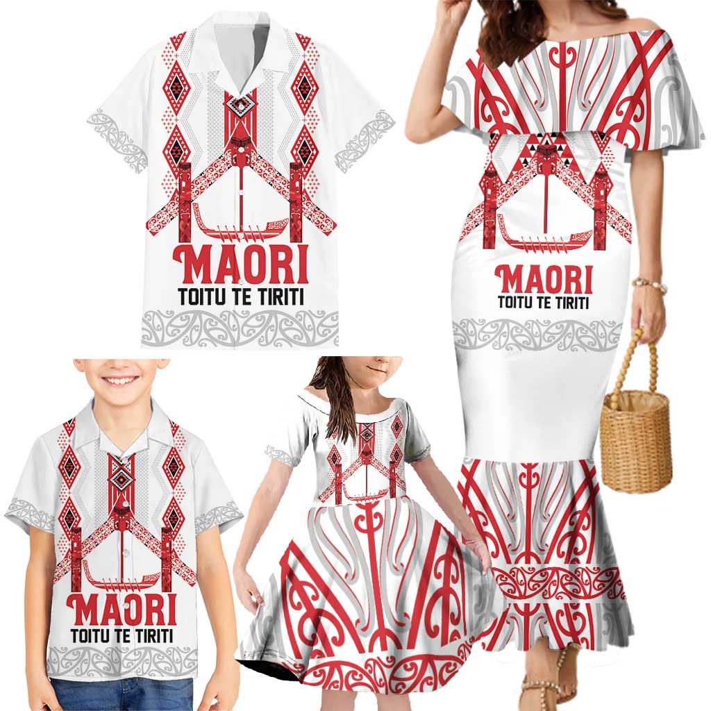 Toitu Te Tiriti Waitangi Family Matching Mermaid Dress and Hawaiian Shirt White Wharenui House LT9 - Polynesian Pride