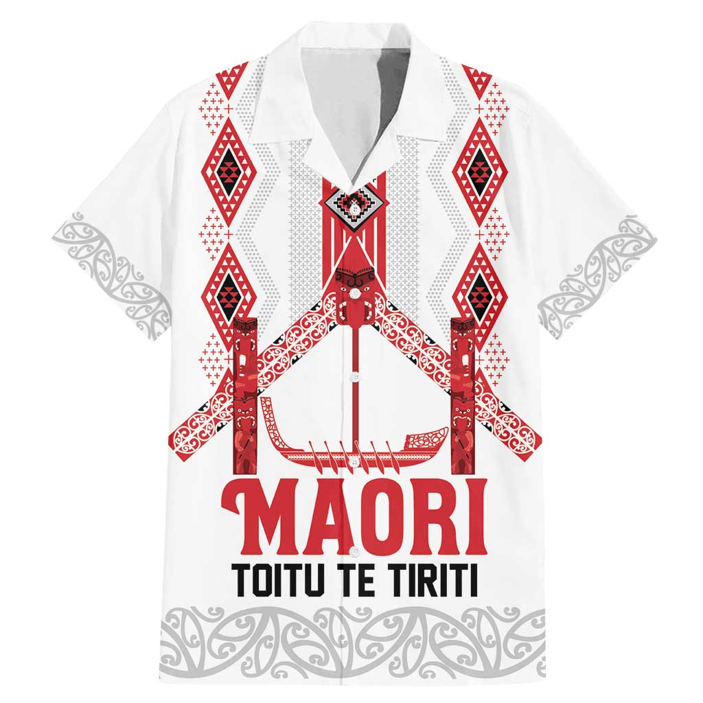 Toitu Te Tiriti Waitangi Family Matching Mermaid Dress and Hawaiian Shirt White Wharenui House LT9 Dad's Shirt - Short Sleeve white - Polynesian Pride