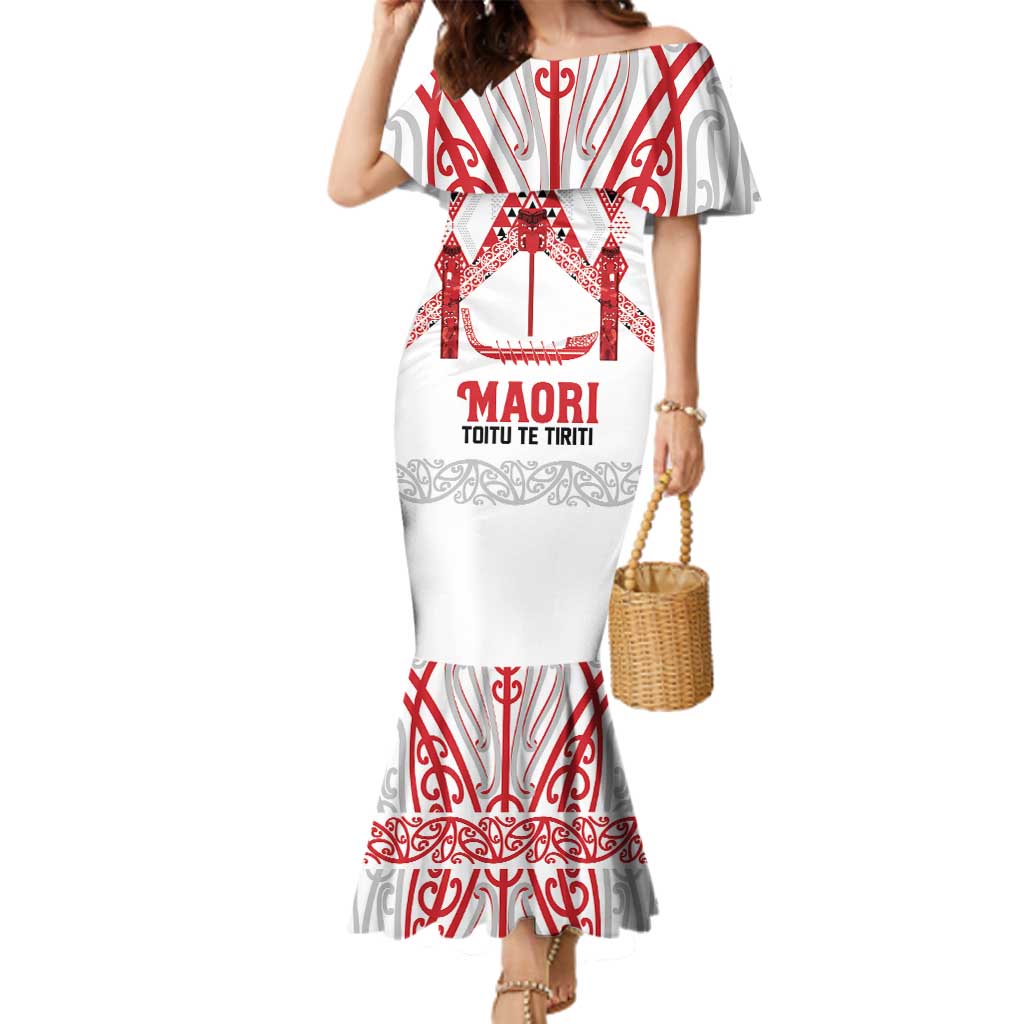 Toitu Te Tiriti Waitangi Family Matching Mermaid Dress and Hawaiian Shirt White Wharenui House LT9 Mom's Dress white - Polynesian Pride