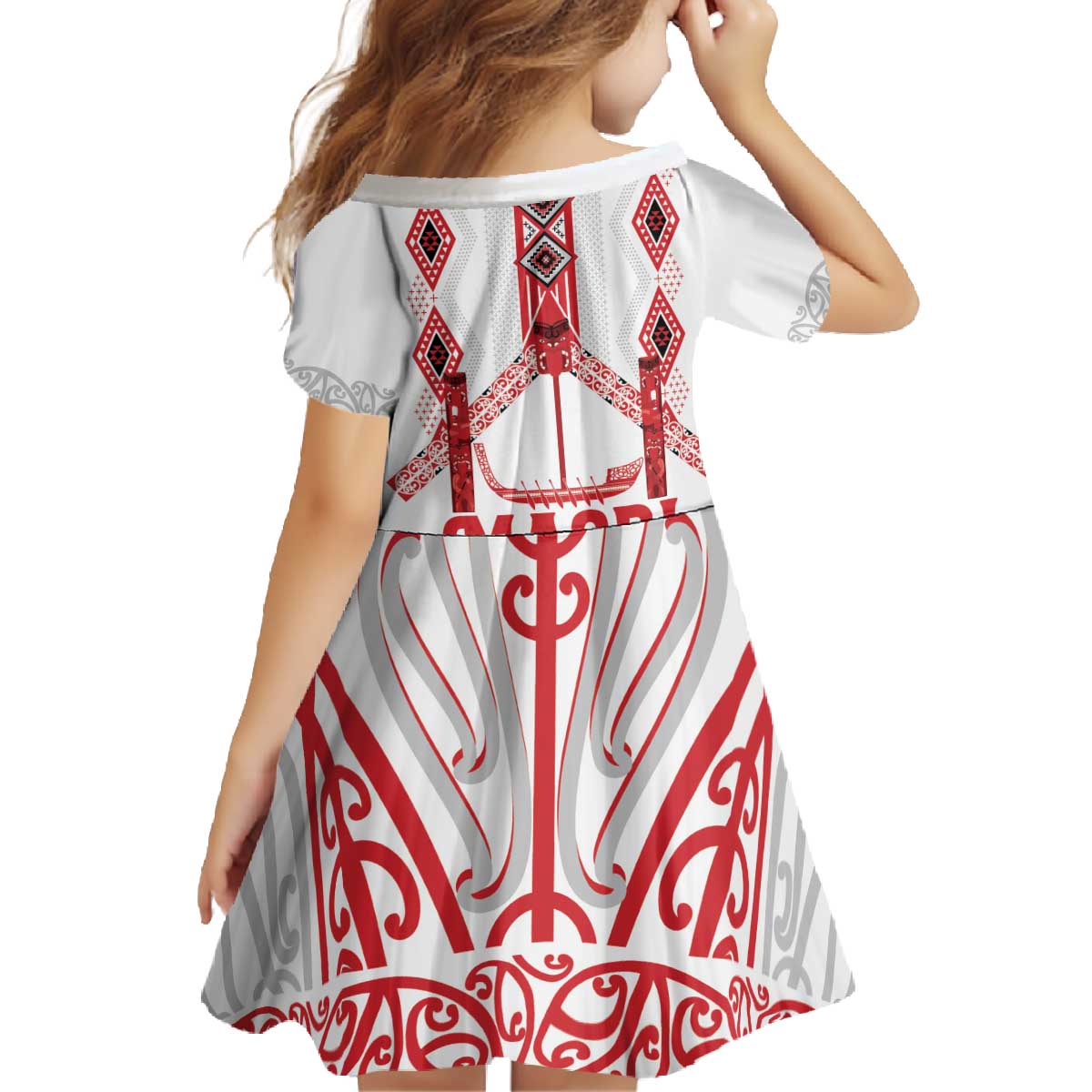 Toitu Te Tiriti Waitangi Family Matching Off The Shoulder Long Sleeve Dress and Hawaiian Shirt White Wharenui House LT9 - Polynesian Pride