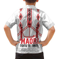 Toitu Te Tiriti Waitangi Family Matching Off Shoulder Maxi Dress and Hawaiian Shirt White Wharenui House LT9 - Polynesian Pride