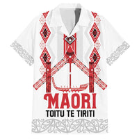 Toitu Te Tiriti Waitangi Family Matching Off Shoulder Maxi Dress and Hawaiian Shirt White Wharenui House LT9 Dad's Shirt - Short Sleeve white - Polynesian Pride