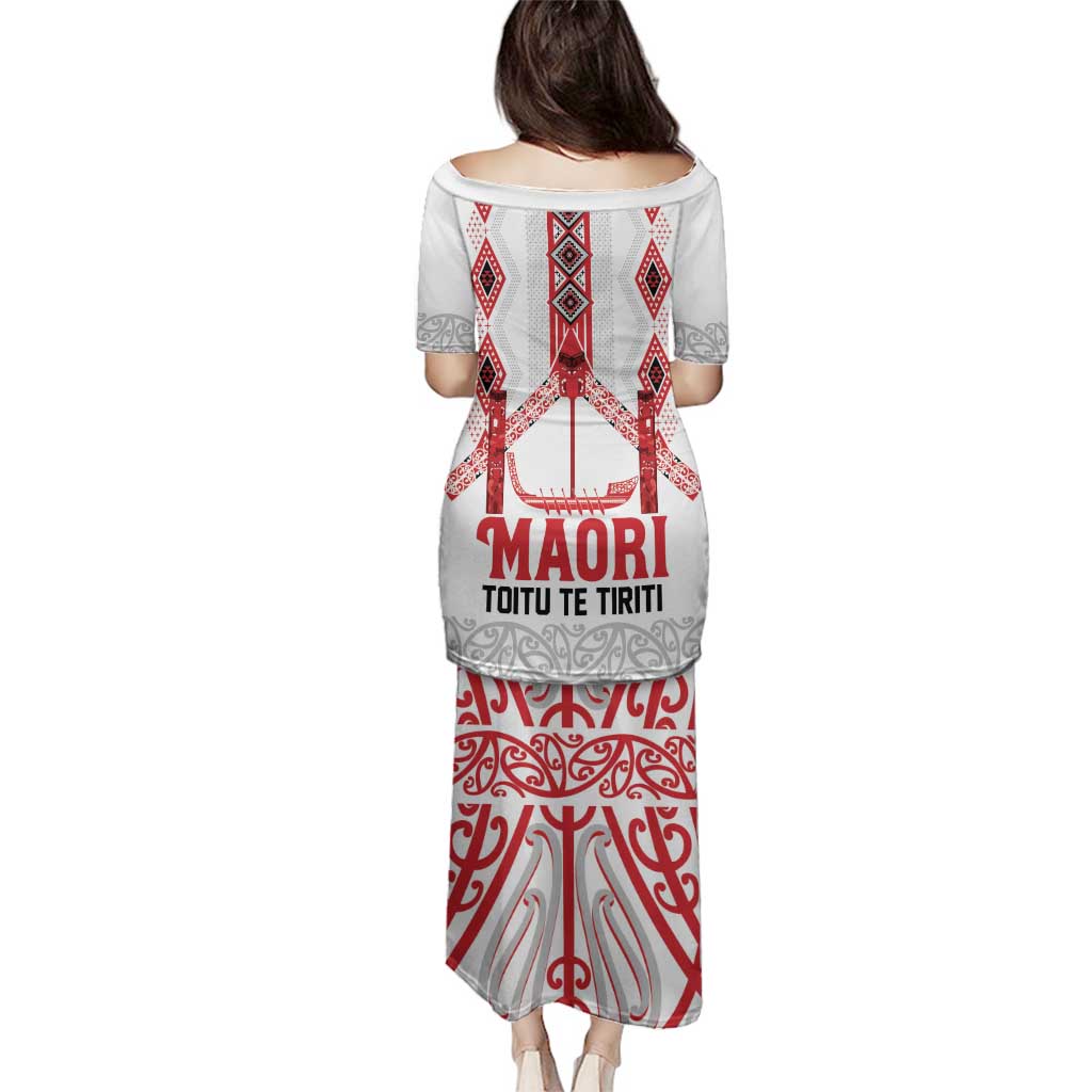 Toitu Te Tiriti Waitangi Family Matching Puletasi and Hawaiian Shirt White Wharenui House LT9 - Polynesian Pride