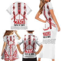 Toitu Te Tiriti Waitangi Family Matching Short Sleeve Bodycon Dress and Hawaiian Shirt White Wharenui House LT9 - Polynesian Pride