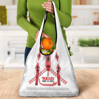 Toitu Te Tiriti Waitangi Grocery Bag White Wharenui House - Polynesian Pride