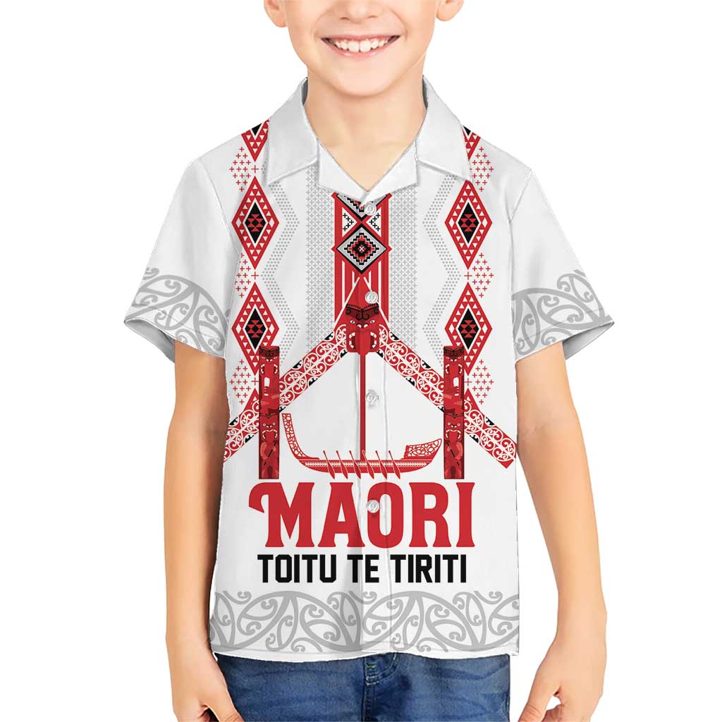 Toitu Te Tiriti Waitangi Kid Hawaiian Shirt White Wharenui House - Polynesian Pride