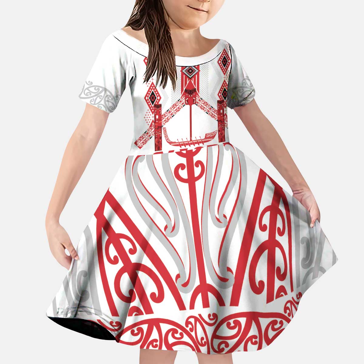 Toitu Te Tiriti Waitangi Kid Short Sleeve Dress White Wharenui House - Polynesian Pride