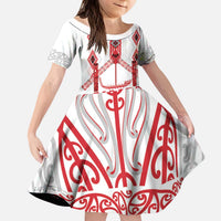 Toitu Te Tiriti Waitangi Kid Short Sleeve Dress White Wharenui House - Polynesian Pride