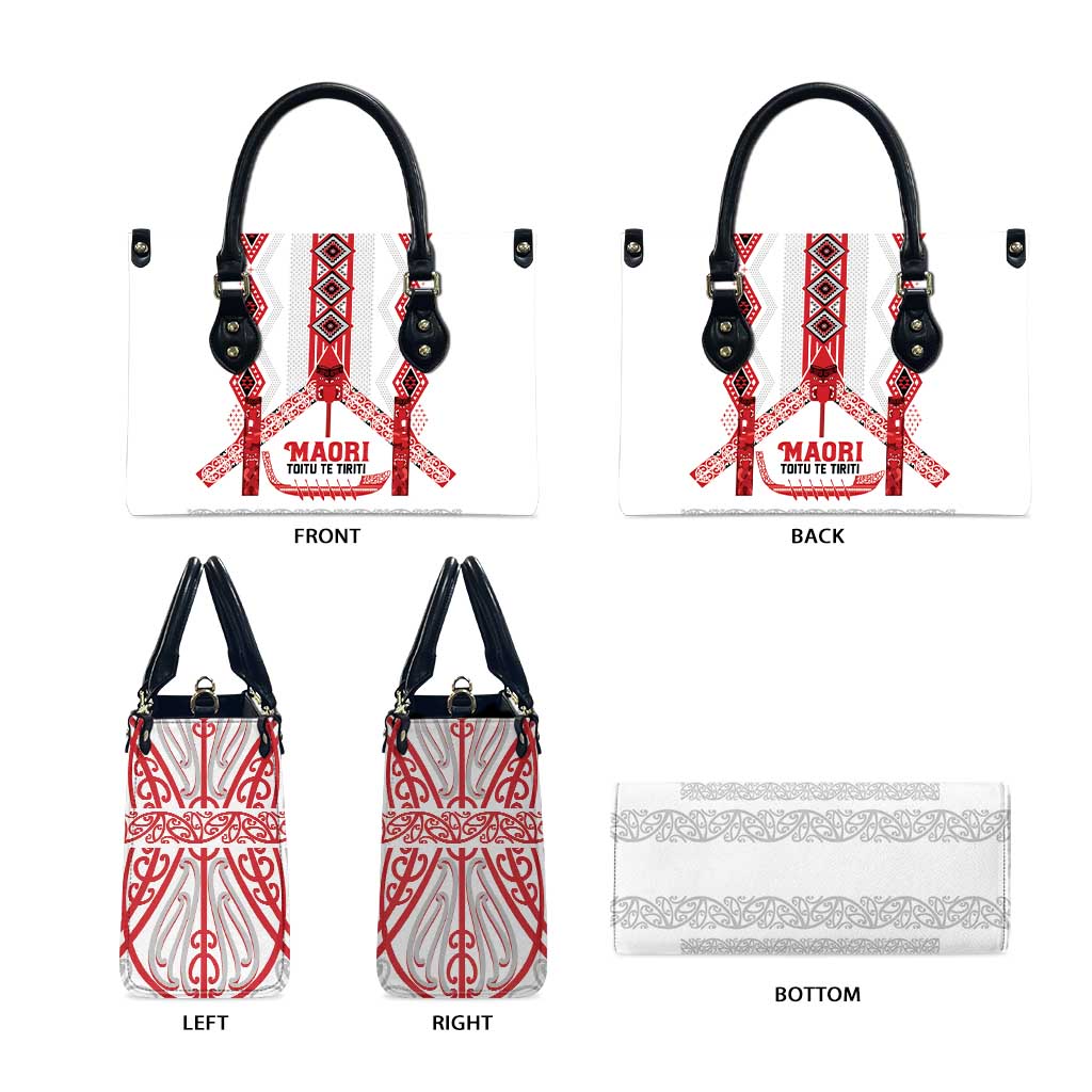Toitu Te Tiriti Waitangi Leather Bag White Wharenui House - Polynesian Pride