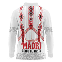 Toitu Te Tiriti Waitangi Long Sleeve Polo Shirt White Wharenui House - Polynesian Pride