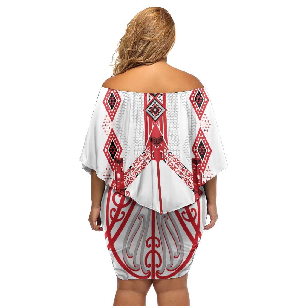Toitu Te Tiriti Waitangi Off Shoulder Short Dress White Wharenui House - Polynesian Pride