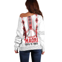 Toitu Te Tiriti Waitangi Off Shoulder Sweater White Wharenui House - Polynesian Pride