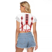 Toitu Te Tiriti Waitangi Raglan Cropped T Shirt White Wharenui House - Polynesian Pride
